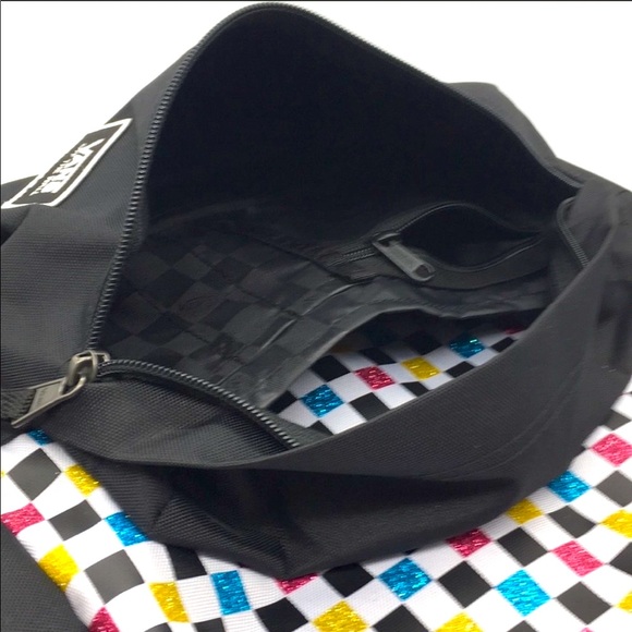 >💟REALM GLITTER🌈 RAINBOW CHECKERBOARD /BLACK 🎒CANVAS  BACKPACK BRAND NEW VANS - Picture 8 of 11
